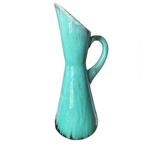 Vintage MCM Evangeline Ware Turquoise Ceramic Pitcher Vase Canadian Pottery